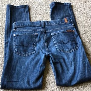 7 for All Mankind low rise, skinny jeans.